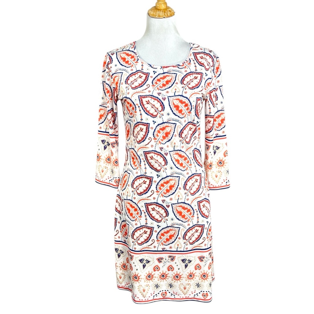 Jean-Pierre Klifa Leaf Print Knee Leaf Midi Dress With 3/4 Sleeves Size Small